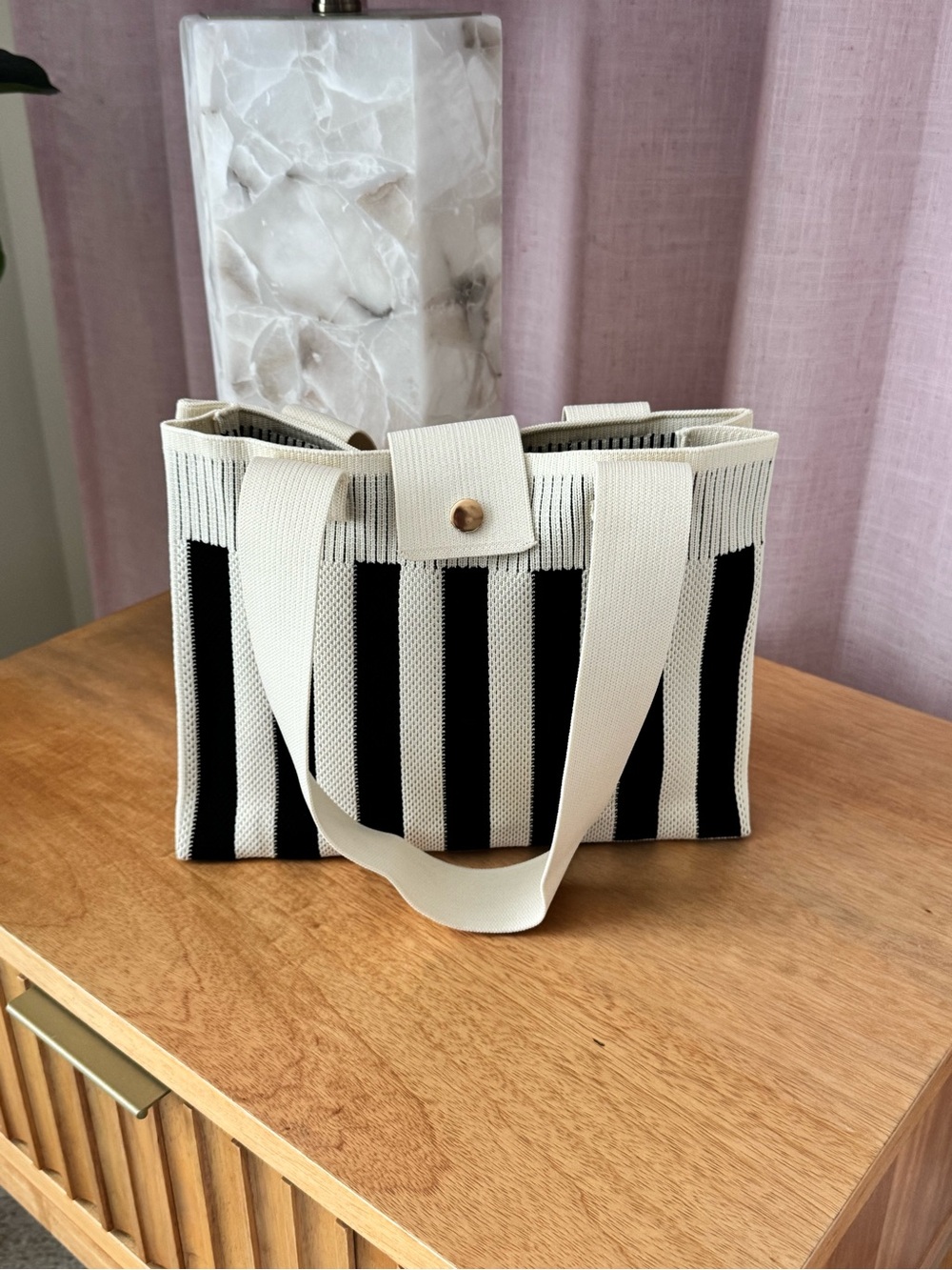 NWOT Striped Black and Cream Tote Bag - Classic Cool Girl